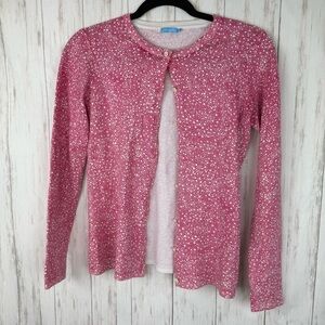 J. McLaughlin pink and white spotted cardigan sweater XS